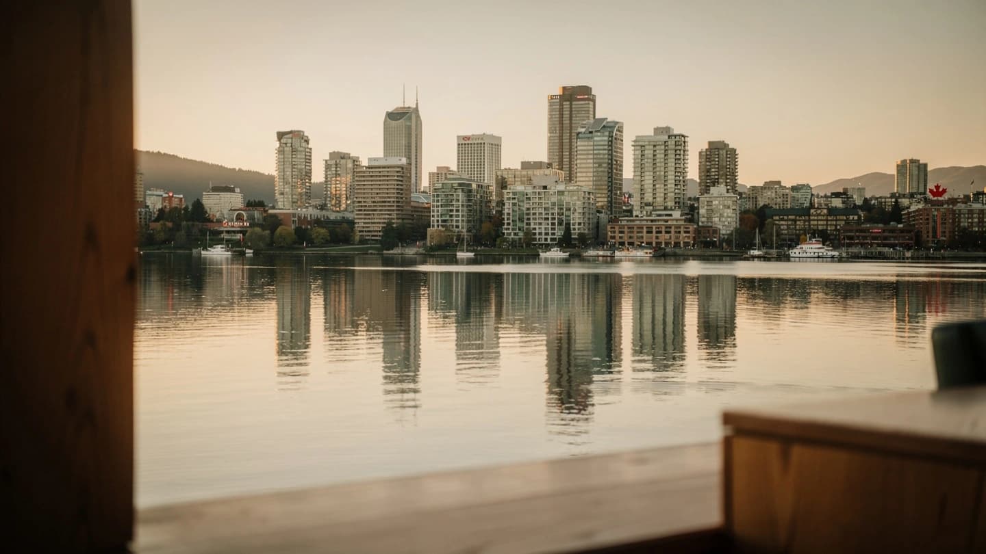 A Canadian city skyline at golden hour